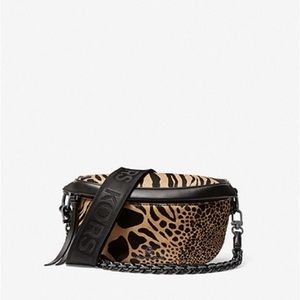 Michael Kors Slater Extra-Small Animal Print Calf Hair and Leather Sling Pack